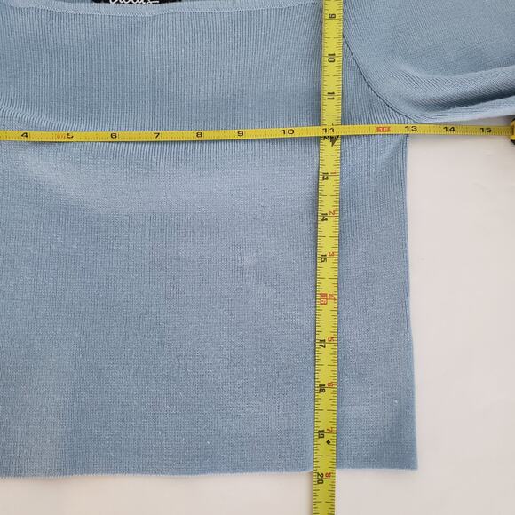 Lulus SIZE L Blue Fitted Blouse Long Sleeve Crop Top Square Neck CL21217L FLAW - Picture 8 of 15